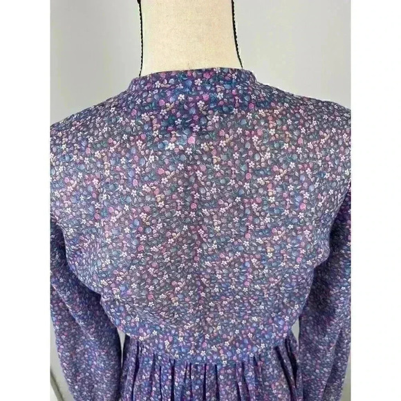 Vtg 70's David Warren Maxi Floral Peasant Dress Pleated Sheer Women's 6 Prairie - Picture 7 of 12